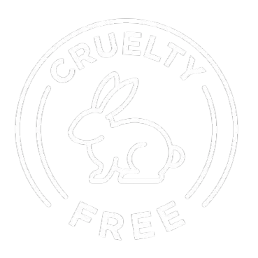 White line art logo featuring a rabbit inside a circular border with the words 'CRUELTY FREE' on a white background.
